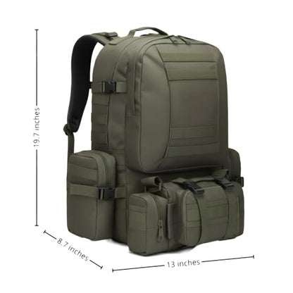Military Tactical Backpack for Men 60L Waterproof Bug Out Bag Survival Rucksack Go Bag Emergency Molle System Army 3 Day Assault Pack for Hiking Hunting Camping Green - color: Green
