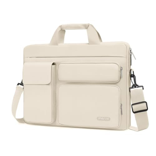MOSISO Laptop Shoulder Bag 15.6 inch, 15-15.6 inch Computer Bag Compatible with MacBook Pro 16 inch, HP, Dell, Lenovo, Notebook with 2 Raised&1 Flapover&1 Horizontal Pocket&Handle&Belt, Sand - color: Sand, size: 16 inch