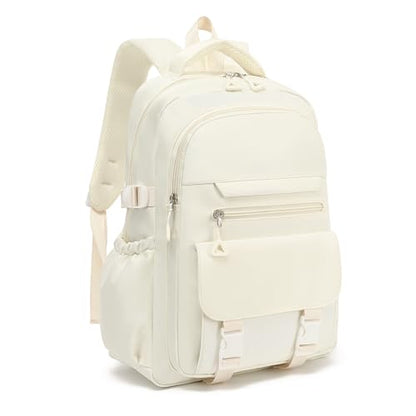 Kids High Middle School Backpack for Girls 5-12 Kawaii Travel Aesthetic Bookbag,Beige - color: Beige