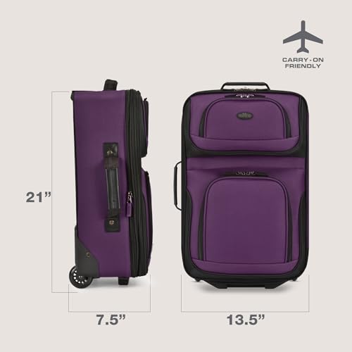 U.S. Traveler Rio Lightweight Softside Rolling Carry-on Suitcase, 2-Wheel Single, Purple - color: Purple, size: 21"