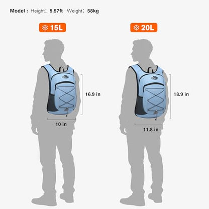 Ultra-Light Soft Daypack 15L/20L, Cushioned Breathable Back Panel Backpack, Lightweight Packable Travel Backpack (Sky Blue, 15L) - color: Sky Blue, size: 15L