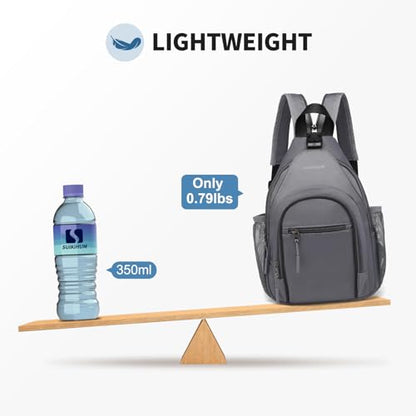 Crossbody Sling Bag with Water Bottle Holder, 8.3" Convertible Small Backpack Anti Theft Daypack, Chest Fanny Pack for Men Women, Grey - color: Grey