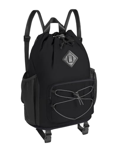 WANDF Drawstring Backpack with Removable Wet Pocket, Sandproof Beach Backpack with Bottom Compression Strap for Beach Mat, Swim Bag for Pool, Gym, Travel and Workout Gear (Black) - color: Black