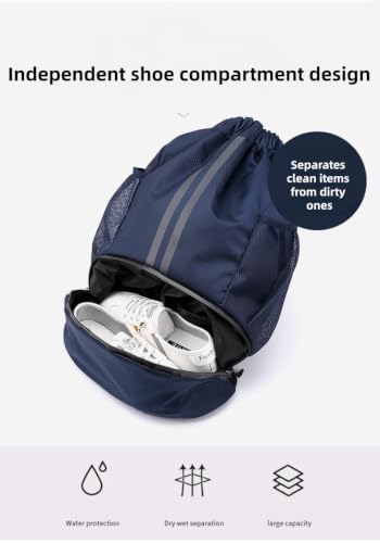 Drawstring Backpack Gym Bag with Shoes Compartment, Dry and Wet Separation