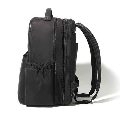 Baggallini Tribeca Expandable Laptop Backpack - 15"x11" Lightweight RFID Computer Bag for Work & Travel with Luggage Sleeve - color: Black Twill