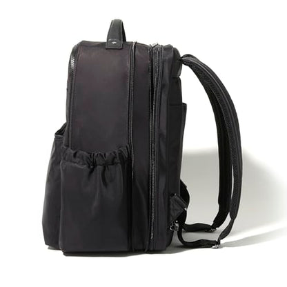Baggallini Tribeca Expandable Laptop Backpack - 15"x11" Lightweight RFID Computer Bag for Work & Travel with Luggage Sleeve - color: Black Twill