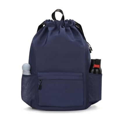 Valleycomfy Waterproof Drawstring Gym Backpack Bag for Men & Women,Sports Gym Bag with Side Pocket Orange - color: A-dark Blue