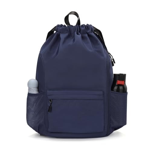 Valleycomfy Waterproof Drawstring Gym Backpack Bag for Men & Women,Sports Gym Bag with Side Pocket Orange - color: A-dark Blue