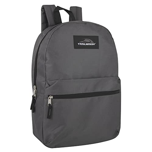 Trail maker 24 Pack- Classic 17 Inch Backpacks in Bulk Wholesale Back Packs for Boys and Girls (Gray) - color: Gray