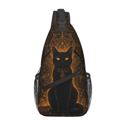 Sling Backpack Unisex Crossbody Chest Bag Shoulder Chest Bag For Women Men Hiking Travel - color: Black Cat