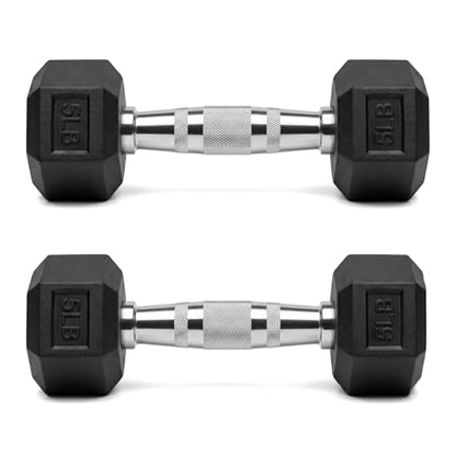 5-550 lb Rubber Hex Dumbbell Set, Heavy-Duty Free Weights for Home Gym Strength Training, Muscle Building & Full Body Workouts, No Rack Included - size: 5 lb, Pair