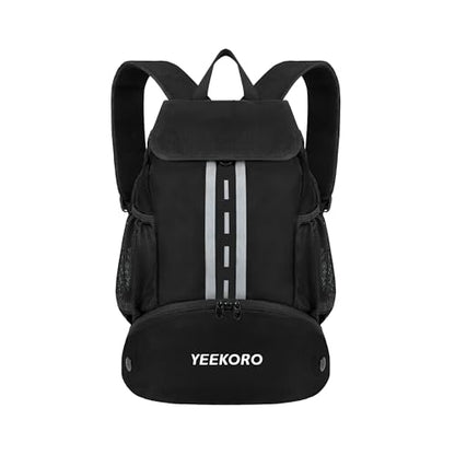 Soccer Backpack Multifunctional Sport Gym Bags with Dry-wet Separate & Shoe Compartment for Basketball Volleyball - color: Basic - deep black