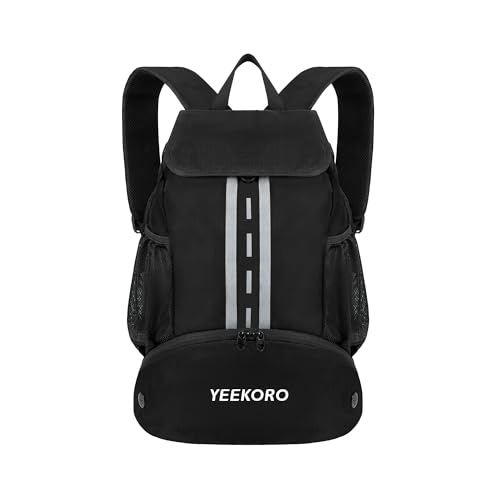Soccer Backpack Multifunctional Sport Gym Bags with Dry-wet Separate & Shoe Compartment for Basketball Volleyball - color: Basic - deep black