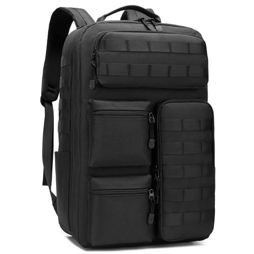 Tactical Camo Backpack for Men Women Waterproof Durable MOLLE Backpack Camping Hunting Emergency Preparedness - color: Black