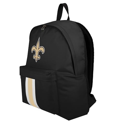 FOCO NFL Officially Licensed Team Color Primary Logo Solid Stripe Football School Bag Travel Backpack - New Orleans Saints - Black - color: New Orleans Saints