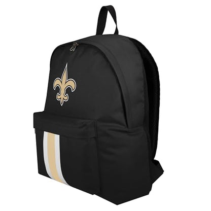 FOCO NFL Officially Licensed Team Color Primary Logo Solid Stripe Football School Bag Travel Backpack - New Orleans Saints - Black - color: New Orleans Saints
