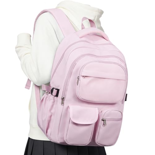 Backpack for School Teens Boys Girls, Large Capacity School bag for Men Women, Cute Bookbag for Students, Lightweight College backpack with lots of pockets(Pink) - color: Pink