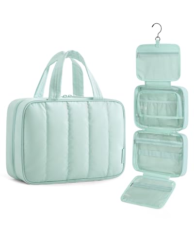 BAGSMART Travel Toiletry Bag for women, Portable Hanging Hook Makeup Bag Organizer, Waterproof Makeup Cosmetic Bag, for Full-Size Accessories, Toiletries,Baby Blue - color: Baby Blue