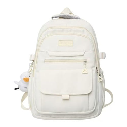 Student Backpack for Teen Girls Boys Preppy Elementary Middle School College Bookbags Cute Aesthetic Trendy Daypack (White) - color: White