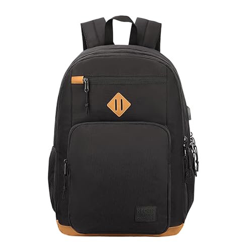 KEOFID Light Weight Travel backpack for Men and Women, Laptop Backpack for Work, Large Bag for College, Water Resistent(Carbon and brown) - color: Carbon and Brown, size: 17.3Inches