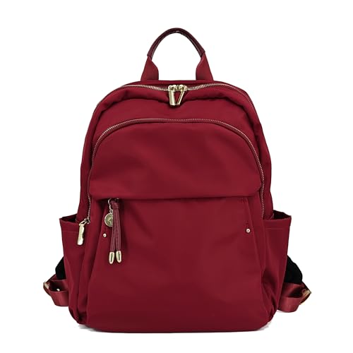 M-ioi-M Medium Backpack Purse for Women, Fashion Nylon Daypack with Gold Hardware, Lightweight Water-Resistant Rucksack for College, Work, Travel, Everyday Use, Fits 13–14" Laptop (Berry Red,Medium) - color: Berry Red,medium