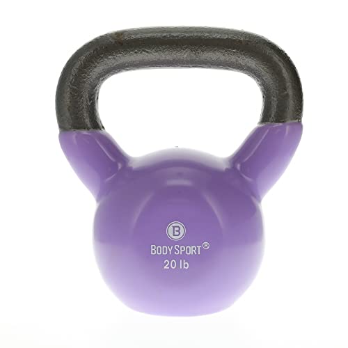 Body Sport Cast Iron Vinyl Coated Kettlebells – Kettlebell for Weight Lifting – Strength Training Kettlebell – Professional Fitness for Gym & At Home - style: 20-pound