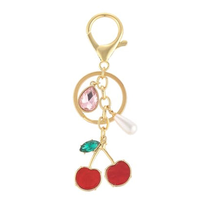 Madison Tyler Western Cowboy Boots Cherry Bow Bubble Tea Strawberry Cute Keychain | Bag Charms for Handbags Purse Charms - color: Cherry