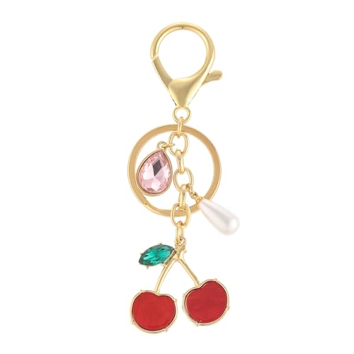 Madison Tyler Western Cowboy Boots Cherry Bow Bubble Tea Strawberry Cute Keychain | Bag Charms for Handbags Purse Charms - color: Cherry