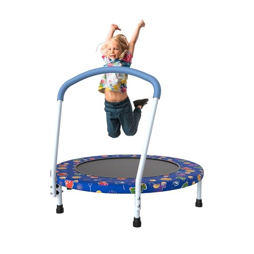 Mersco 36" Mini Toddler Trampoline with Handles, Indoor Quiet Kids Trampoline with Super Safety Mat and Durable Steel Frame, Indoor/Outdoor - color: Deep Blue Print