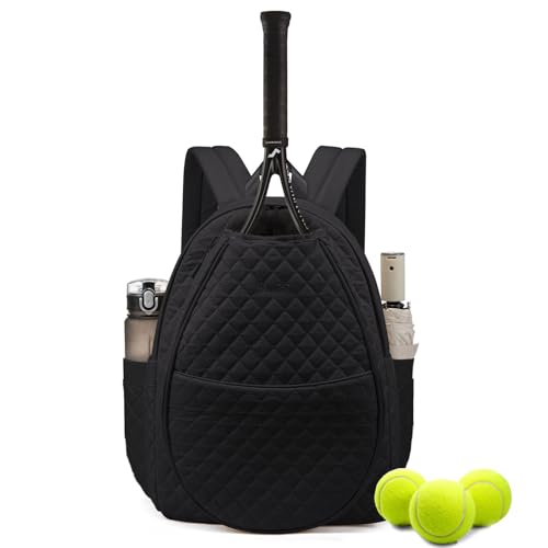 Sucipi Tennis Bags for Women, Quilted Tennis Racket Bag Backpack for Tennis Racquet, Pickleball Paddles, Badminton - color: Black, size: Medium