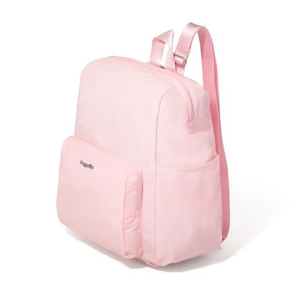 Carryall Packable Lightweight Travel Backpack 14x11" Folding Compact Nylon Washable Weekender Daypack w/Luggage Sleeve - color: Bagg Pink
