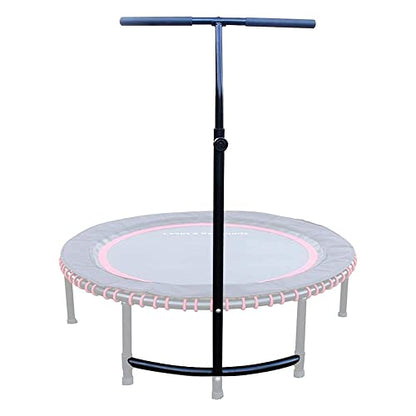 LEAPS & REBOUNDS 48" Adjustable Stability Bar Attachment with 48" Mini Fitness Trampoline and Home Gym Rebounder for Cardio Exercises, Gray