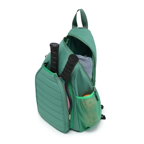 RAINBOW SMILE Sling Bag Crossbody Backpack for Pickleball Paddle Tennis Racketball Travel for Men and Women, with Ice Bag 2PS - color: Green