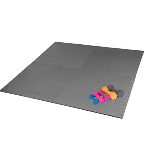 Xspec 3/8" Thick 100 sq. ft. (25 pcs) Gym EVA Foam Floor Mats (24" x 24") | T Pattern, Charcoal Grey - style: T Pattern-Grey