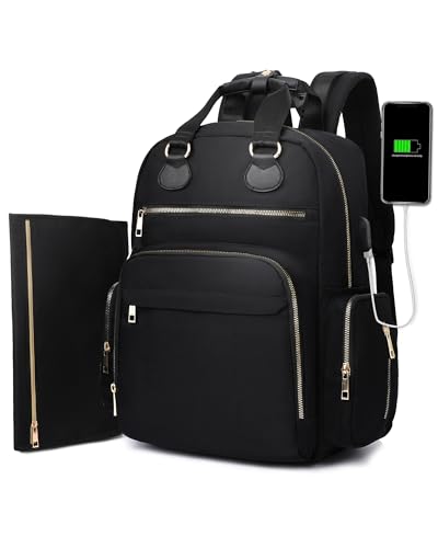 Diaper Bag Backpack Travel Baby Bag with Changing Pad,17 Pockets,Insulated Pockets,USB Charging Port,Baby Shower Essentials,Black - color: Black