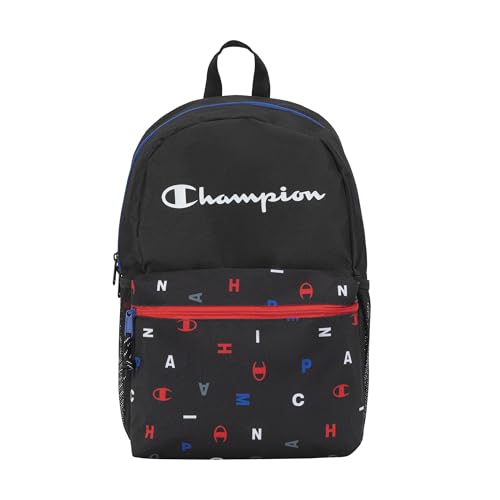 Champion Kids' Merit Backpack with Padded Straps, Water Bottle Pocket and Laptop Compartment for Daily Use, Black Combo, One Size - color: Black Combo