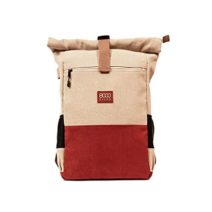 8000Kicks Everyday Hemp Backpack - Lightweight and Weatherproof Backpack for Work and Travel with Anti-theft pocket and Spacious Interior (Black and Red) - color: Beige and Red