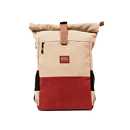 8000Kicks Everyday Hemp Backpack - Lightweight and Weatherproof Backpack for Work and Travel with Anti-theft pocket and Spacious Interior (Black and Red) - color: Beige and Red