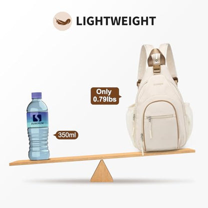 Crossbody Sling Bag with Water Bottle Holder, 8.3" Convertible Small Backpack Anti Theft Daypack, Chest Fanny Pack for Men Women, Beige - color: Beige