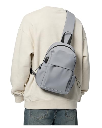 SEAFEW Small Sling Crossbody Backpack for Men Women, Lightweight Shoulder Chest Bag One Strap Back Pack for Hiking Walking Biking Travel Cycling USB Charger Port-Nylon, Grey - color: Grey