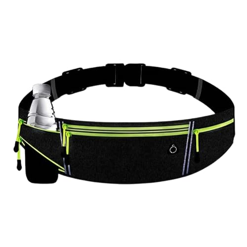 Unisex Running Belt with Water Bottle Holder, Water Resistant Reflective Waist Pack, No Bounce Slim Workout Fanny Pack with Adjustable Strap for Running Hiking Cycling, Fits Phones Keys Cards (Black) - color: Black