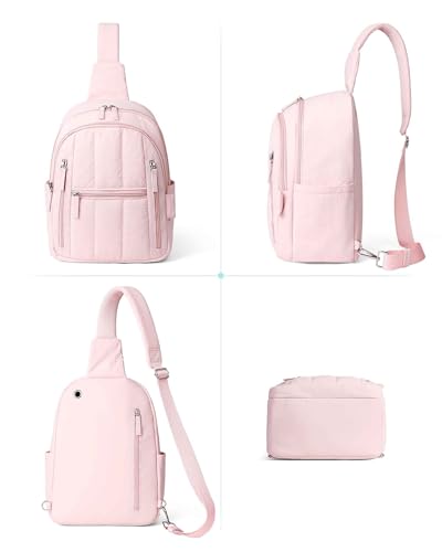 HomemeDiary Large Sling Bag for Women, Puffer Crossbody Bag Purses Sling Backpack, RFID Fanny Packs for Travel Daily Hiking - color: Pink