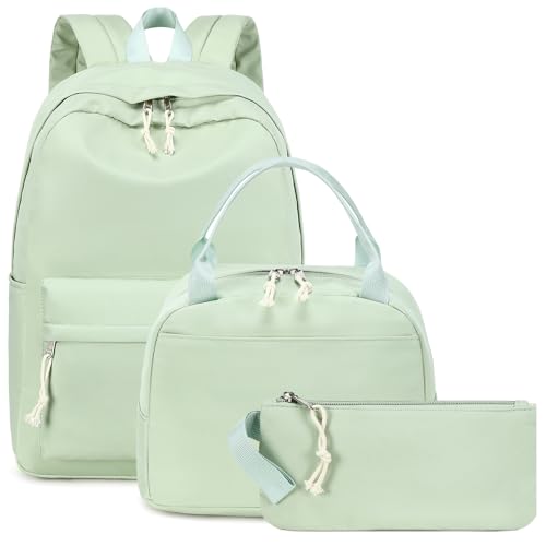 Bluboon Teen Girls School Backpack Kids Bookbag Set with Lunch Box Pencil Case Travel Laptop Backpack Casual Daypacks (Green set -3) - color: Green Set -3