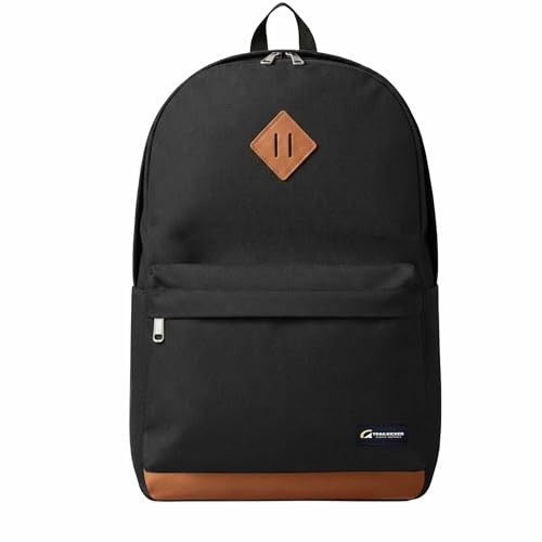 TRAILKICKER Black School Backpack, 17 Inch Laptop Backpack for College, Work & Travel, Lightweight Water-Resistant 25L Bookbag with Side Pockets - color: Black