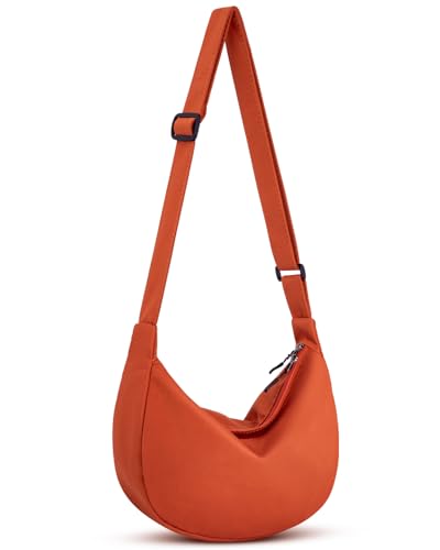 Crossbody Crescent Bag for Women Men Trendy, Crescent Sling Bag with Adjustable Strap, 2 Zippers Lightweight - color: Orange Red