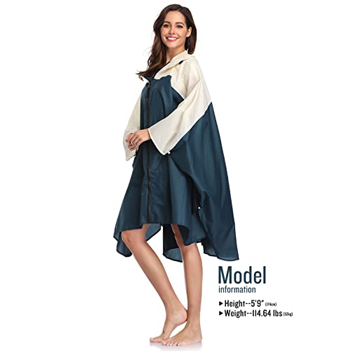 SaphiRose Unisex Rain Poncho Waterproof Raincoat Hooded for Adults Women with Pockets - color: A-navy-white