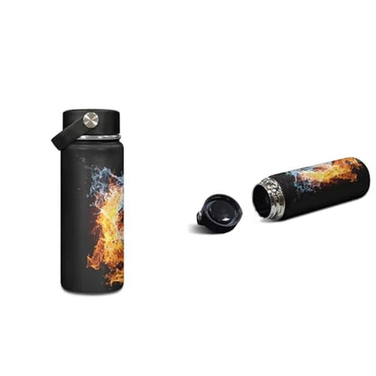 ZOUTAIRONG Large Capacity Bookbag for School and Small Insulated Water Bottle, School Bags for Age 7-10/10-12/12-16, Flaming Water Soccer Design Backpack with Side Pockets - color: Flaming Water Soccer Design