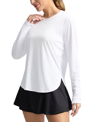 Women's Sun Shirts UPF 50+ Long Sleeve UV Protection Shirt Lightweight Quick Dry Workout Hiking Tops for Women - color: A-white, size: Small