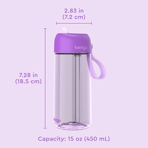 Bentgo Kids Water Bottle - Leak-Proof, Durable Tritan PFAS- & BPA-Free 15 fl oz, Kids/Toddlers Ages 3+ for School & Sports; Bite & Sip Spout, Carrying Handle, Dishwasher Safe (Purple) - color: Purple