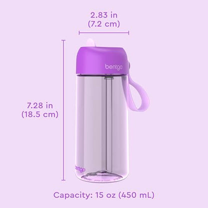 Bentgo Kids Water Bottle - Leak-Proof, Durable Tritan PFAS- & BPA-Free 15 fl oz, Kids/Toddlers Ages 3+ for School & Sports; Bite & Sip Spout, Carrying Handle, Dishwasher Safe (Purple) - color: Purple